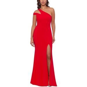 XSCAPE Long Scuba Crepe One Shoulder Gown Dress Sleeveless Slit Red Size 8 NWT
